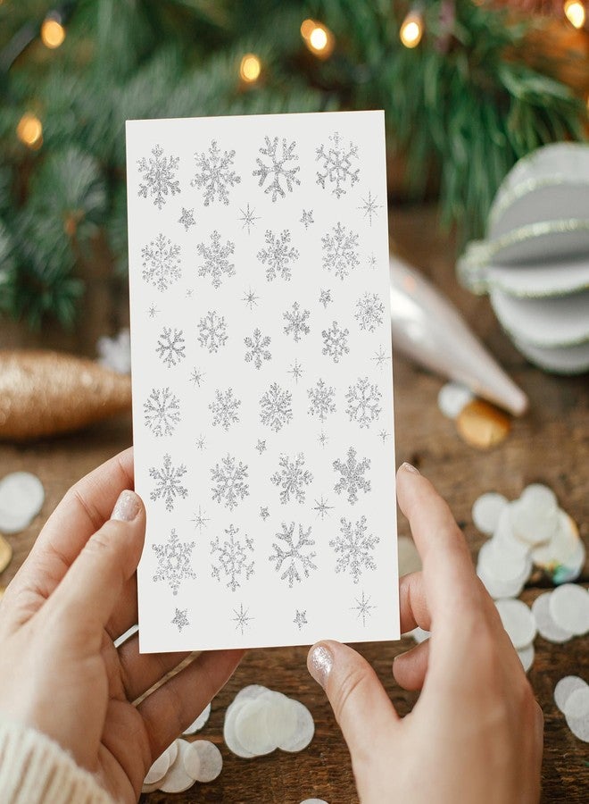 وولاين مجموعة ملصقات شتوية لامعة من والين، 330 قطعة، ملصقات ندفة ثلج فضية ذاتية اللصق، مثالية لتزيين المنزل في عيد الميلاد والحفلات والأعمال اليدوية، 10 أوراق - Image 4